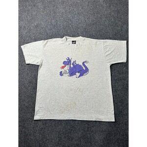Mens Graphic Fruit of the Loom Purple Dragons Grey Tee, Size XL